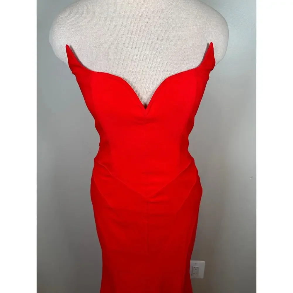 MICHAEL COSTELLO Billie Strapless Bodycon Mermaid Red Maxi Gown Size Medium - Picture 4 of 8